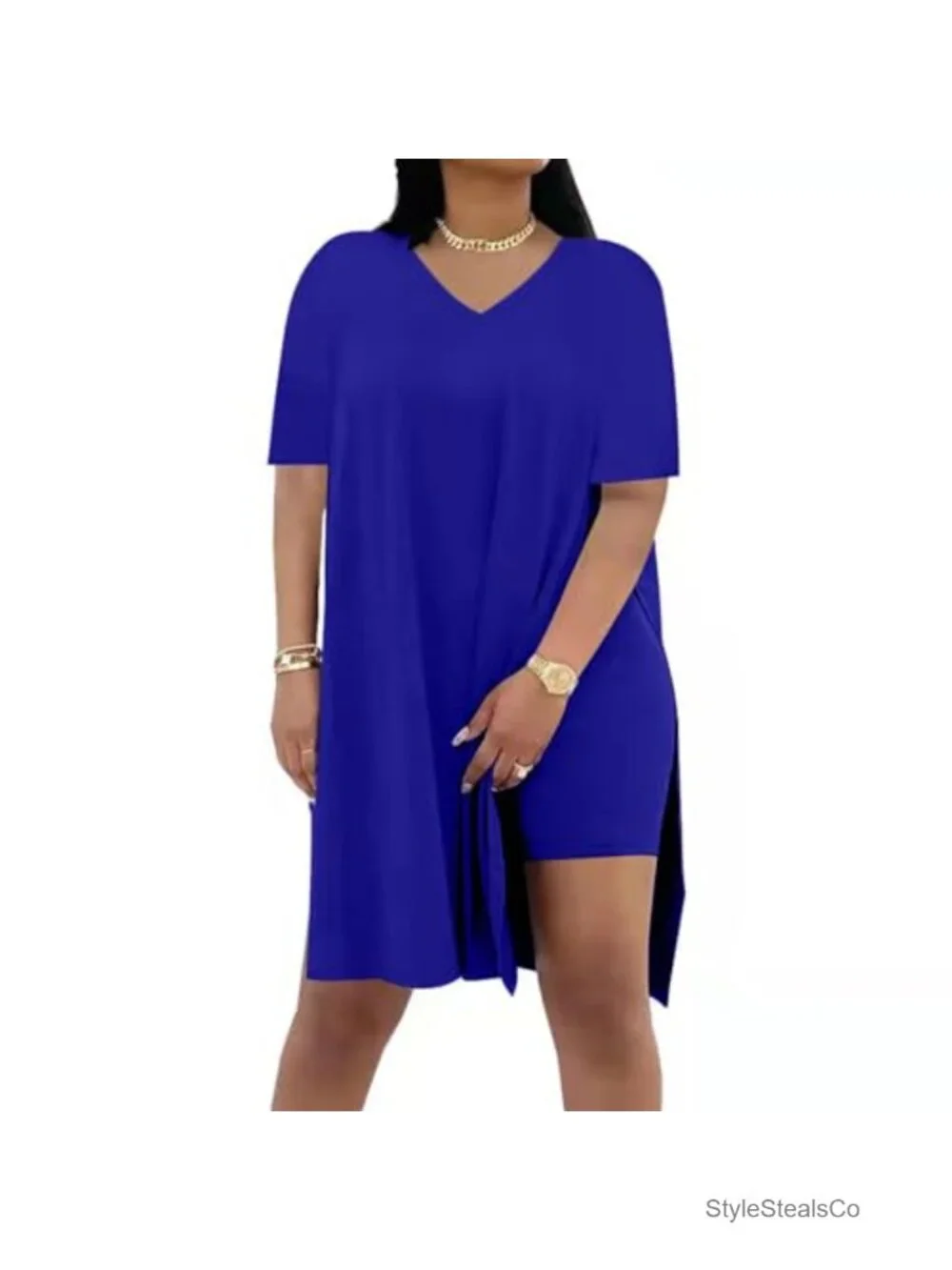 Plus Size 2 Piece Outfits Short Sleeve Tunic Tops Bodycon Biker Shorts Set
